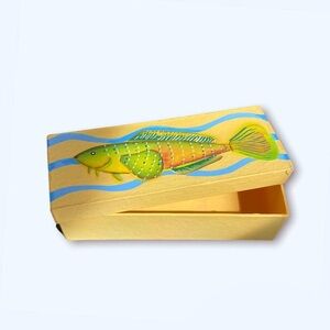 Yellow Hand Painted Fish Design Trinket Box
